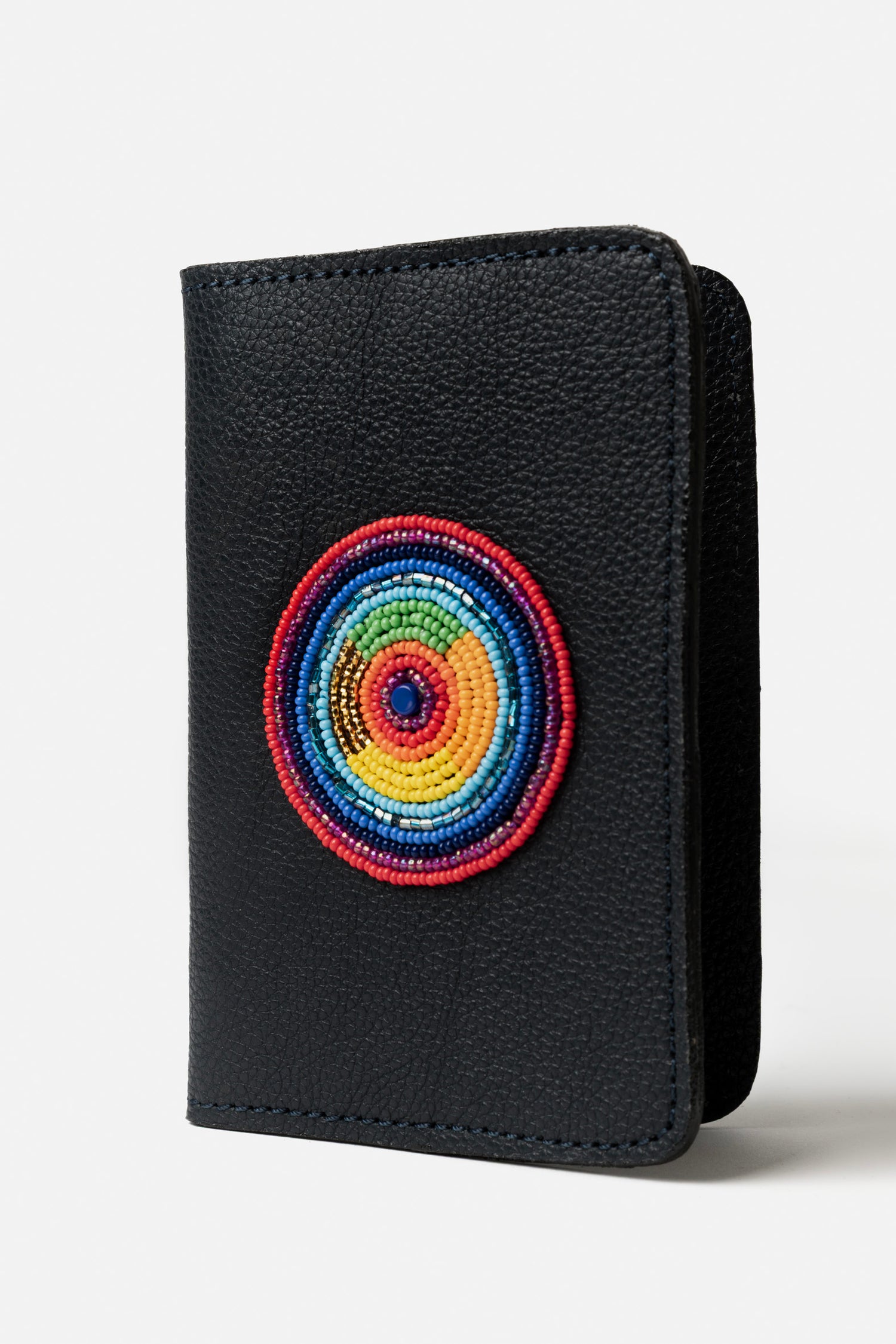 Etui Porte-Passeport en Cuir Grainé Blue Foncé &amp; Pastille Masai