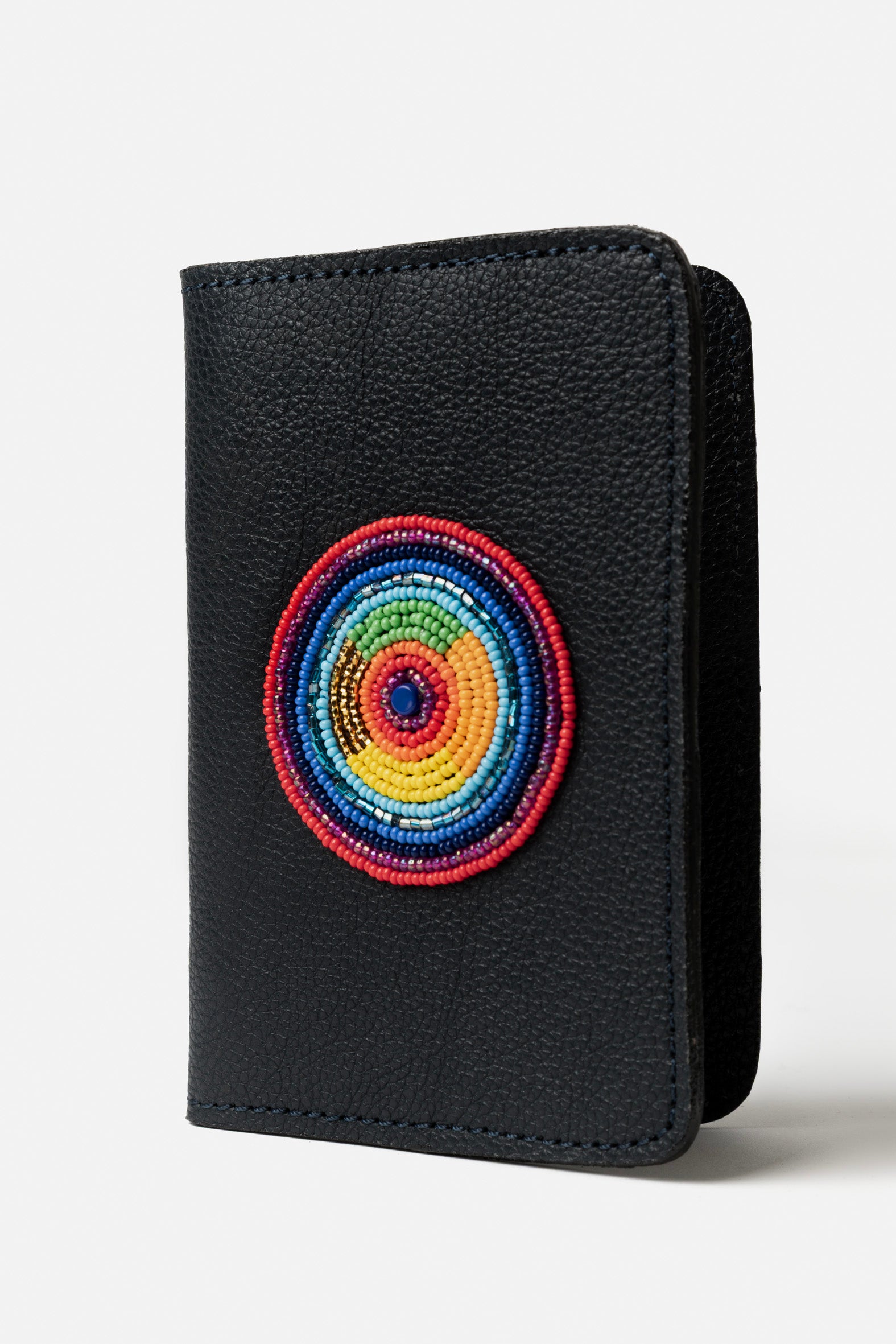 Etui Porte-Passeport en Cuir Grainé Blue Foncé &amp; Pastille Masai