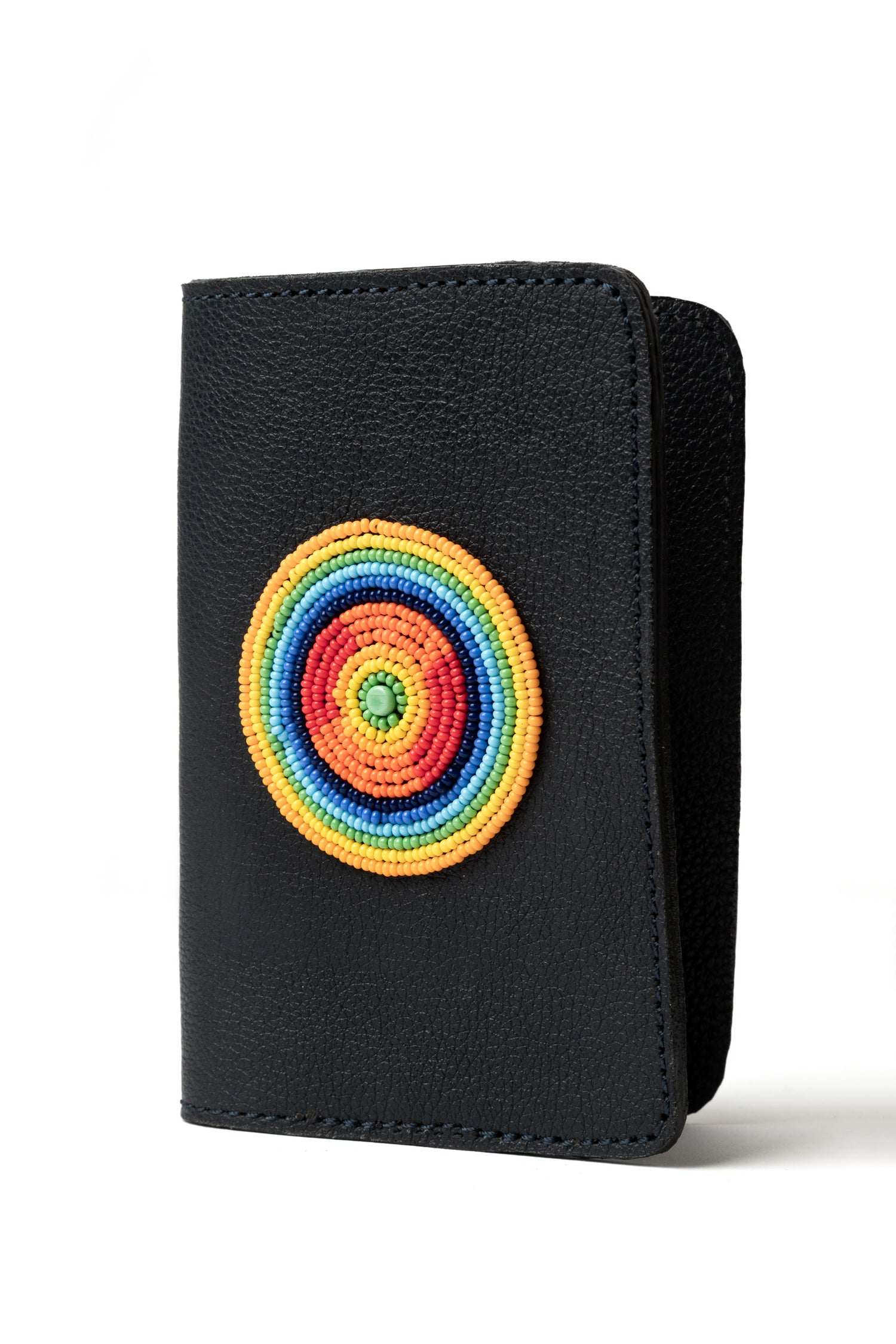 Etui Porte-Passeport en Cuir Grainé Blue Foncé &amp; Pastille Masai