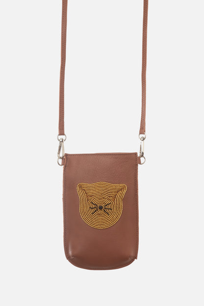 Porte-Téléphone Bravo Cuir - Chat Or