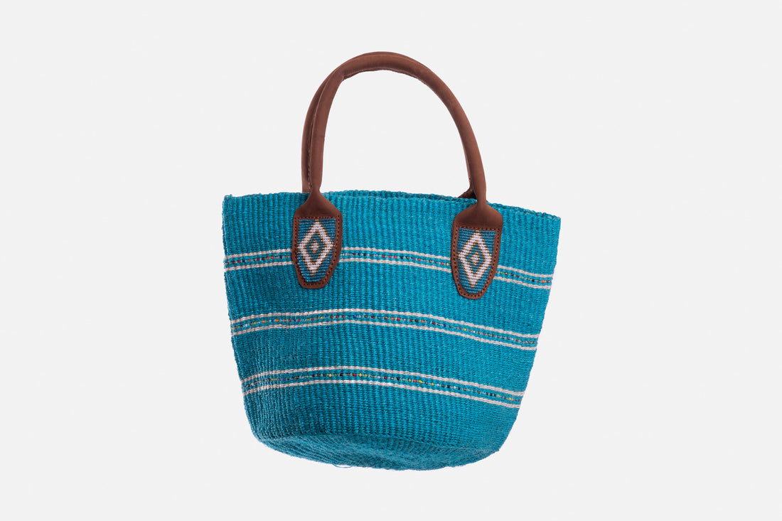 Panier en sisal perlé - Turquois