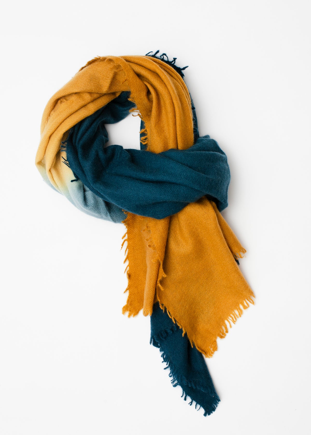 Echarpe en Cashmere bicolore - Bleu &amp; Ocre