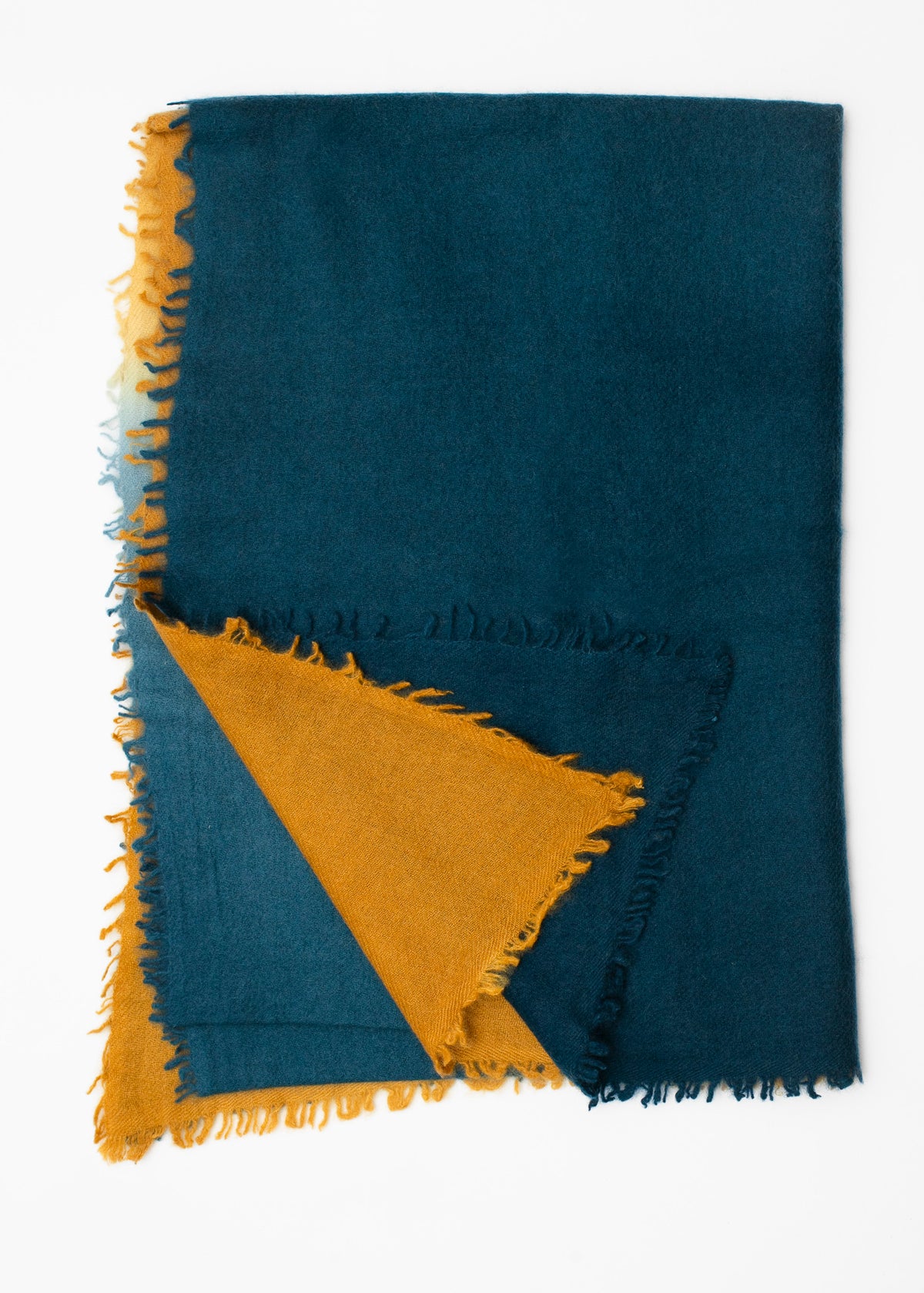 Echarpe en Cashmere bicolore - Bleu &amp; Ocre