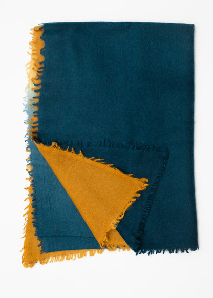Echarpe en Cashmere bicolore - Bleu &amp; Ocre
