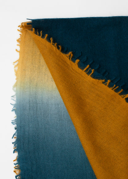 Echarpe en Cashmere bicolore - Bleu &amp; Ocre