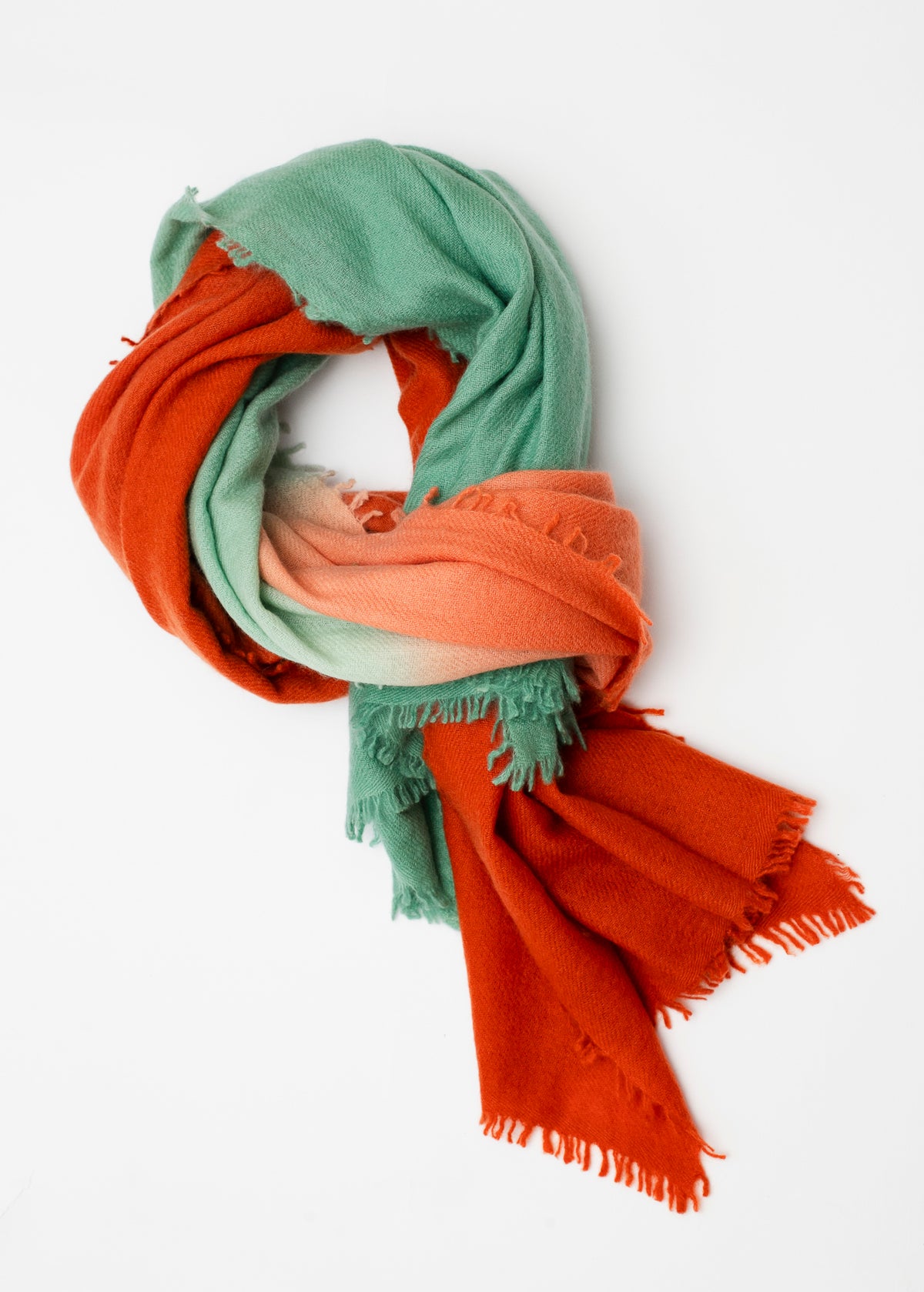 Echarpe en Cashmere bicolore - "Mattone" &amp; Vert eau