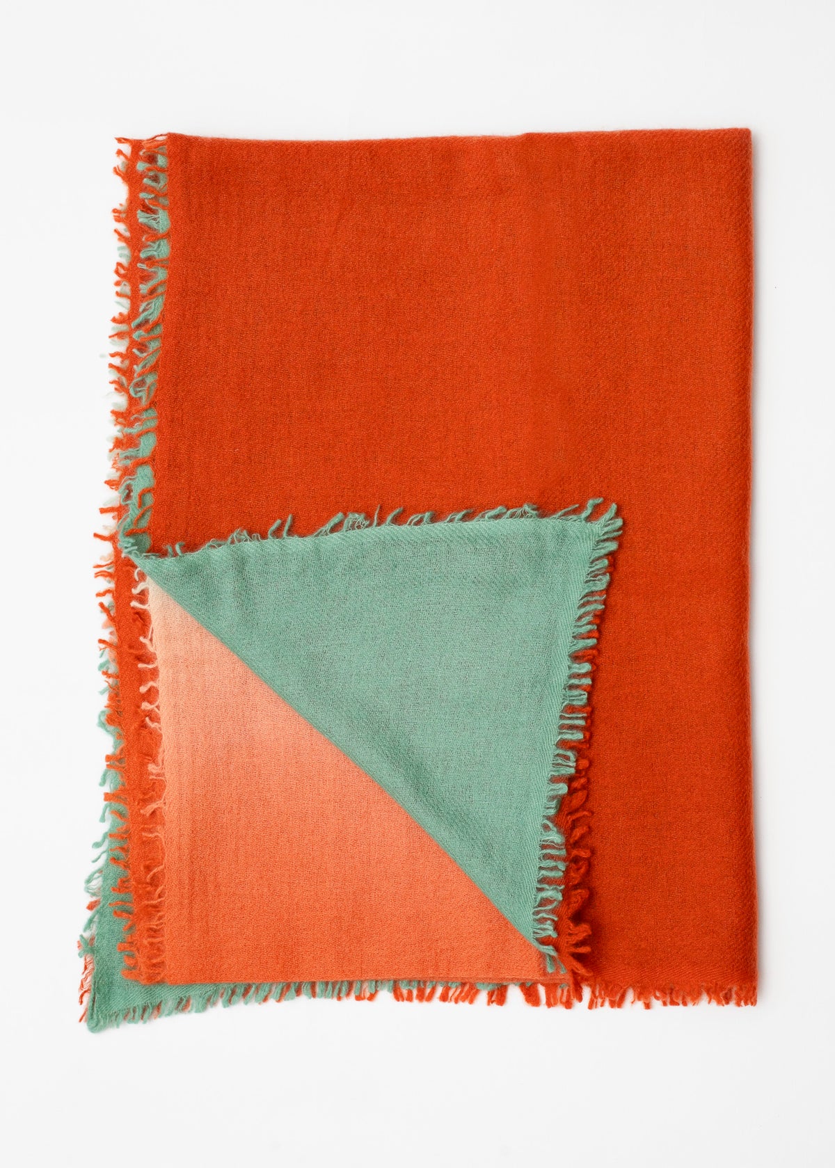 Echarpe en Cashmere bicolore - "Mattone" &amp; Vert eau