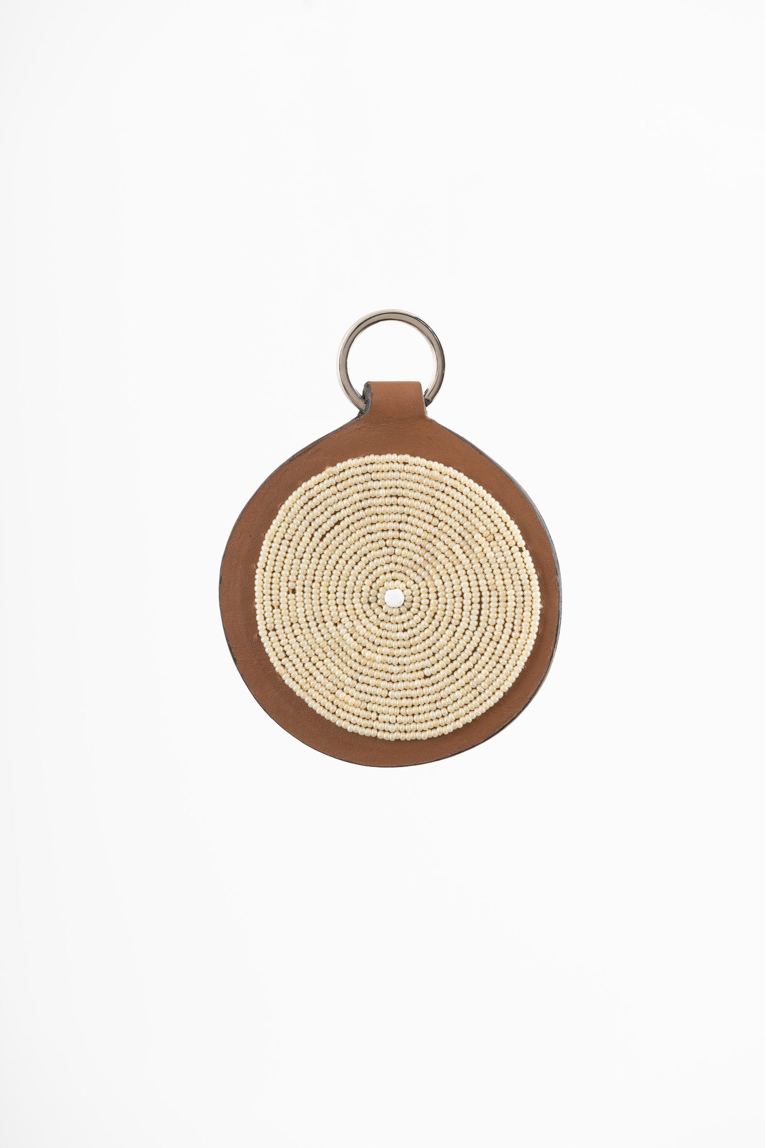 Porte-Clés / Galileo en Cuir et Perles Masai - Ivoire