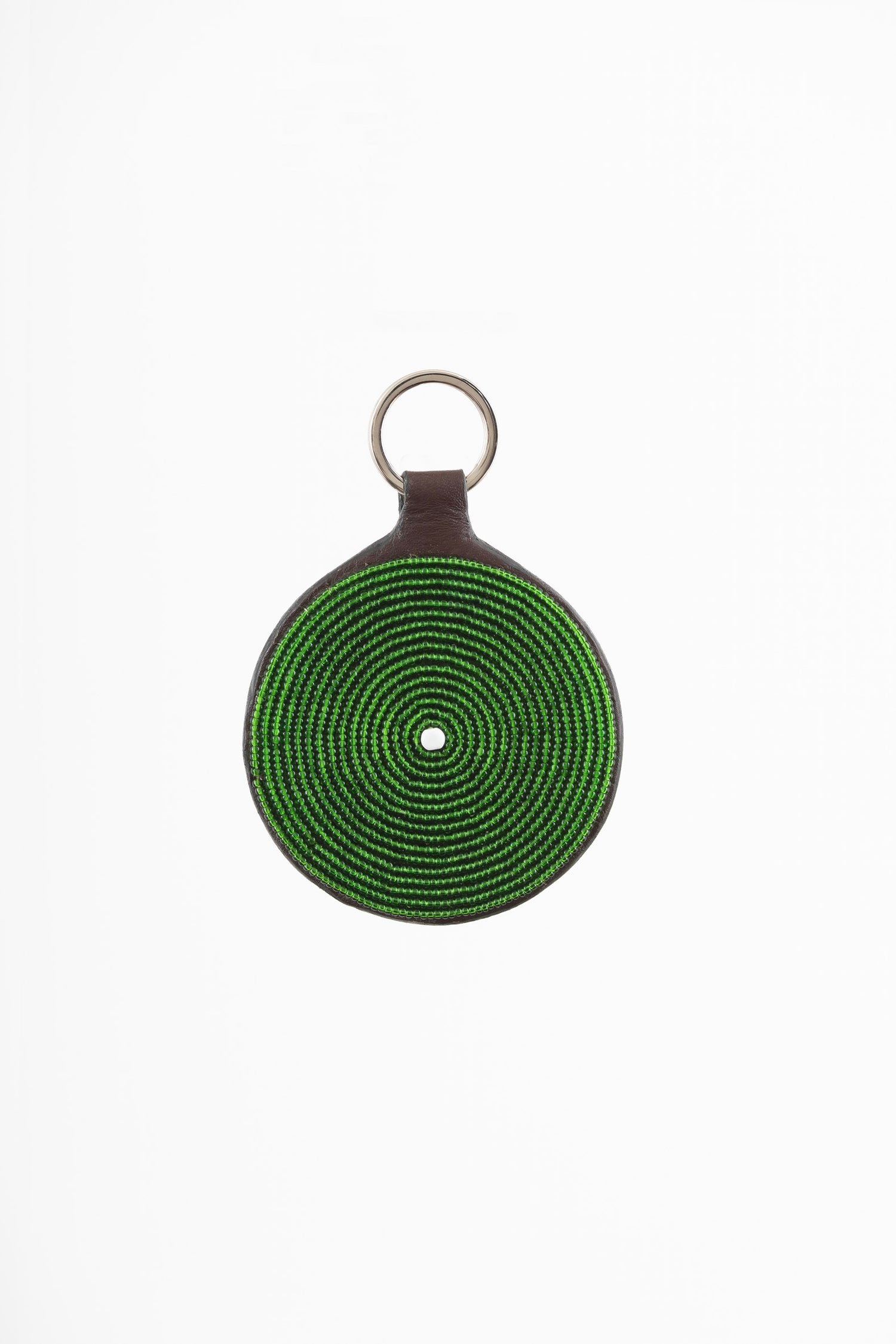 Porte-Clés / Galileo en Cuir et Perles Masai - Vert Foncé