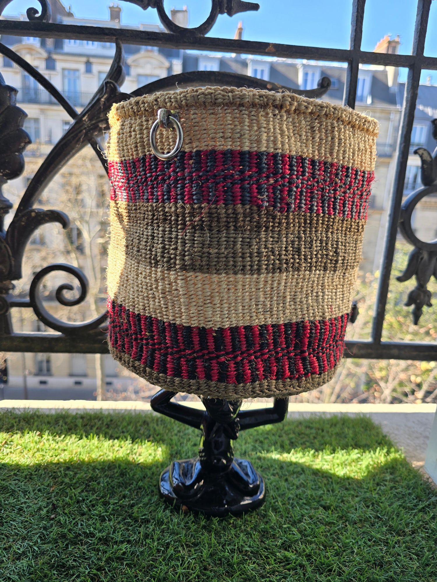 Panier Sisal - Rayures Beige, Taupe &amp; Rouge