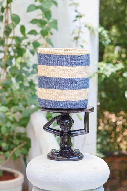 Petit panier en sisal - A rayures Beige Bleu avec Socle - MiniRosa
