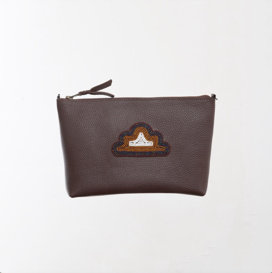 Pochette en Cuir Grainé Marron Foncé - Nuage (Noir)