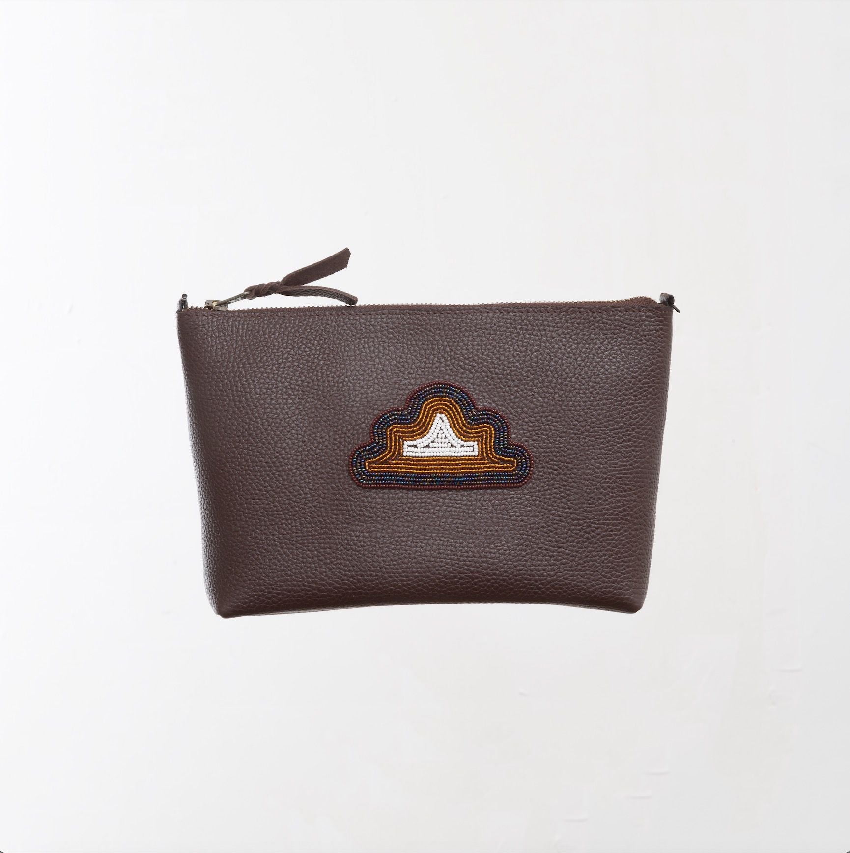 Pochette en Cuir Grainé Marron Foncé - Nuage (Noir)